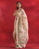 Light Peach Pichwai Linen Saree