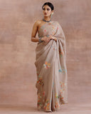 Mocha Floral Organza Silk Saree