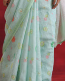 Sea Green Floral Motif Saree