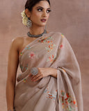 Mocha Floral Organza Silk Saree