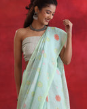 Sea Green Floral Motif Saree