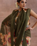 Olive Green Floral Organza Saree