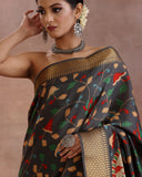 Deep Grey Katan Silk Saree