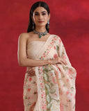 Light Peach Pichwai Linen Saree