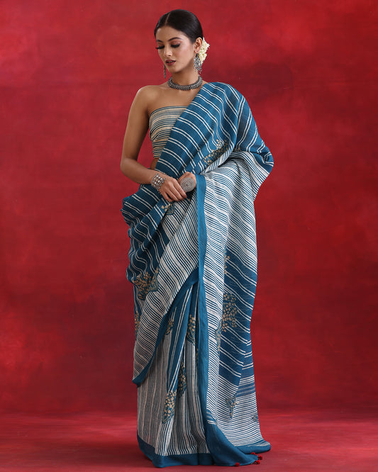 Indigo Blue Linen Saree