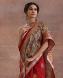 Deep Red Woven Moonga Silk Saree