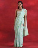 Sea Green Floral Motif Saree