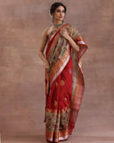 Deep Red Woven Moonga Silk Saree