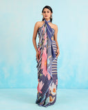 Midnight Blue Floral Linen Saree