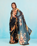 Midnight Bloom Floral Linen Saree