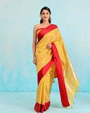 Sunshine Yellow & Vermilion Handloom Silk Saree