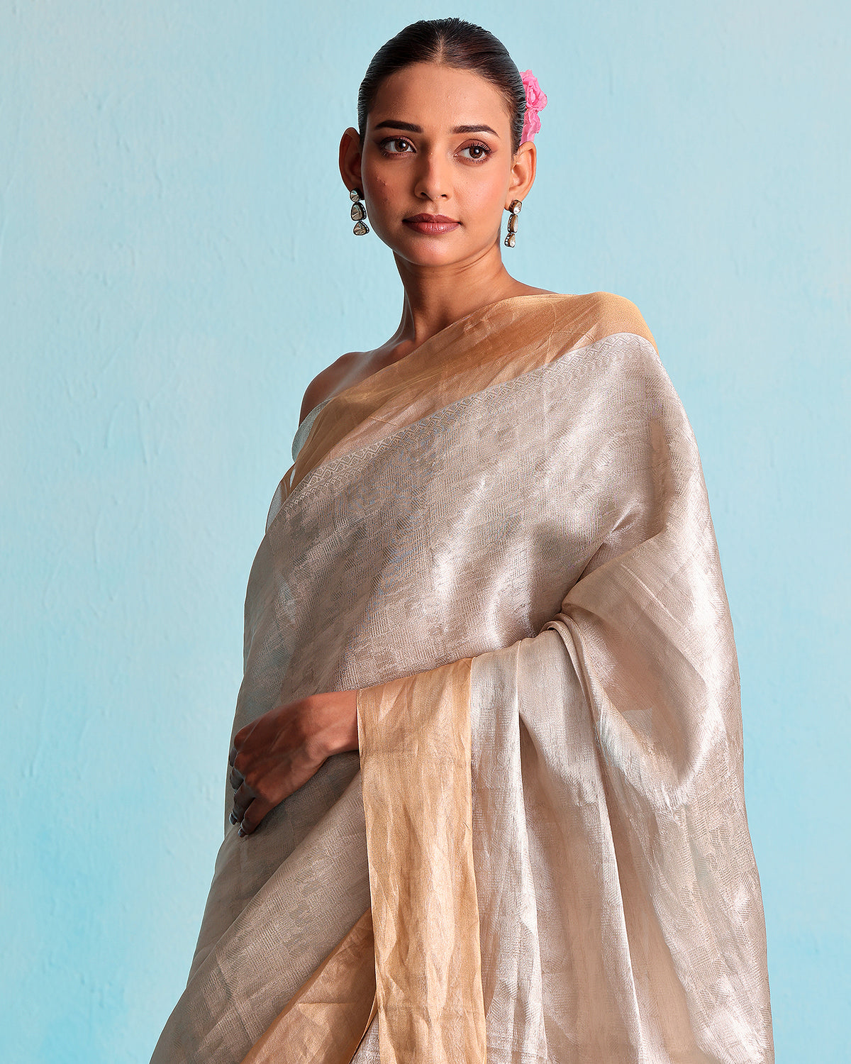 Rooh Rose Gold Tissue Saree