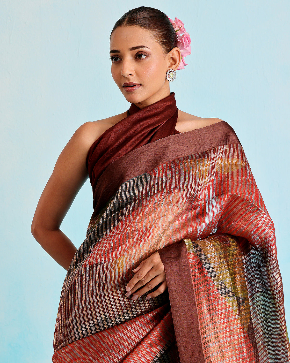 Rangrez Abstract Stripe Pure Silk Saree