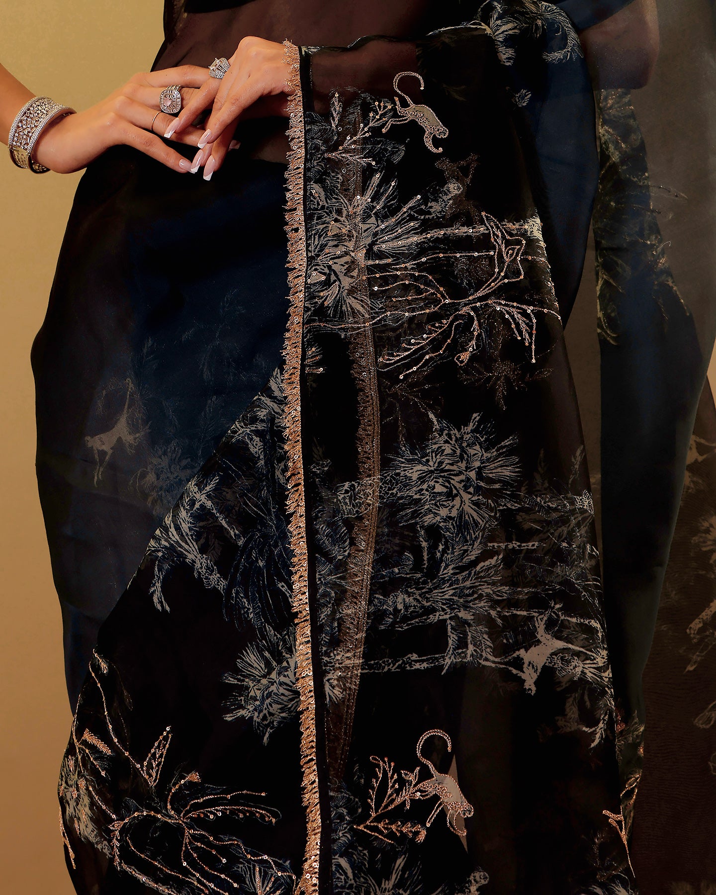 Midnight Blue Organza Embroidary Saree