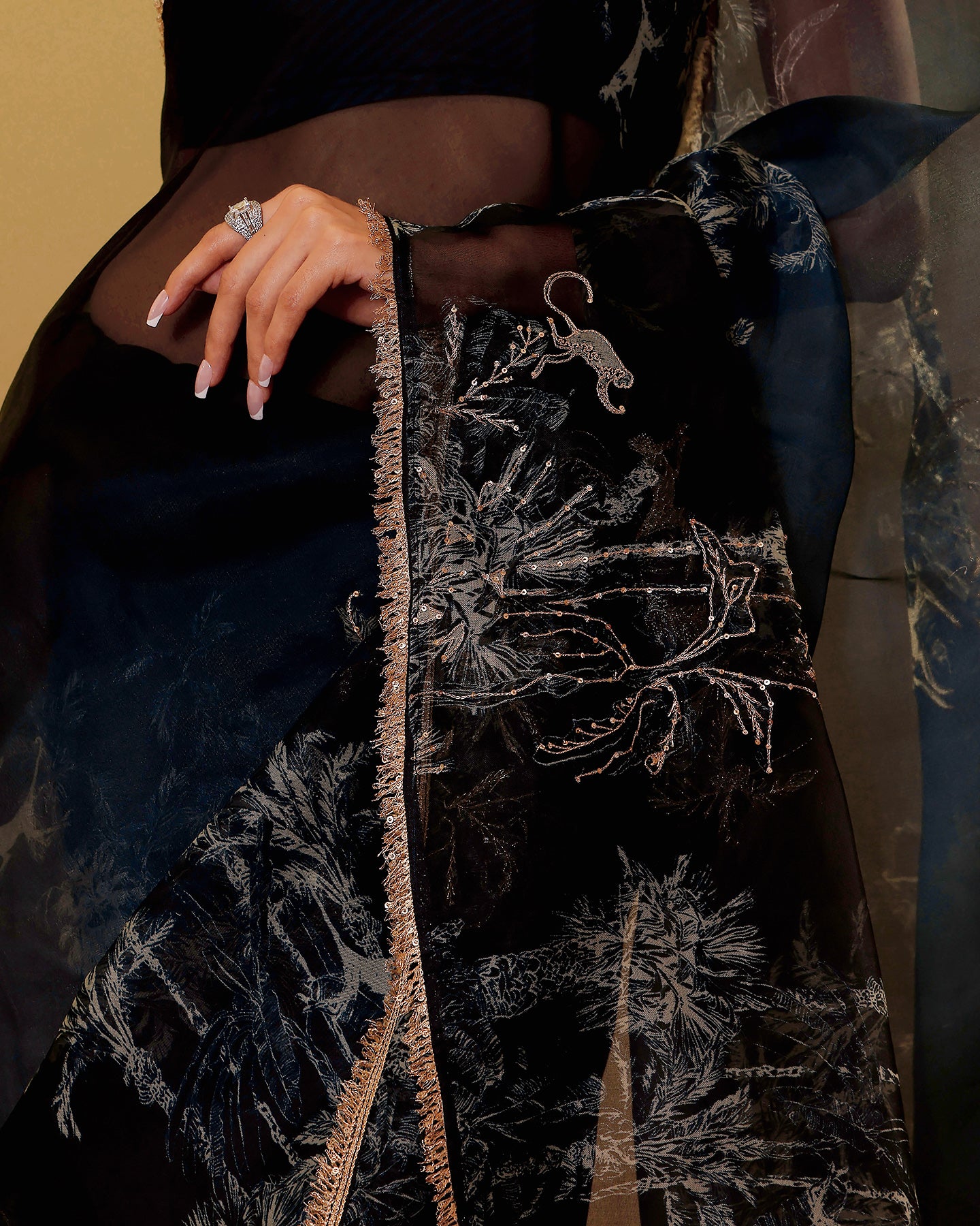 Midnight Blue Organza Embroidary Saree