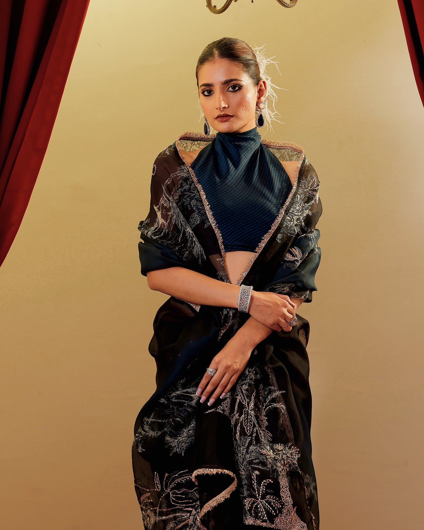 Midnight Blue Organza Embroidary Saree
