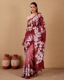 Maroon Blossom Grace Linen Saree