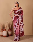 Maroon Blossom Grace Linen Saree