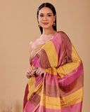 Mustard Rose Stripes Silk Saree