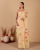 Pastel Lemon Bloom Linen Saree