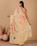 Pastel Lemon Bloom Linen Saree