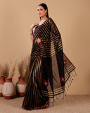 Black Gold Stripes Handloom Chanderi Silk Saree