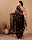Black Gold Stripes Handloom Chanderi Silk Saree