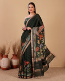 Deep Green Floral Moonga Silk Saree
