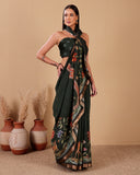 Deep Green Floral Moonga Silk Saree