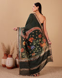 Deep Green Floral Moonga Silk Saree