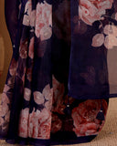 Midnight Blossom Organza Silk Saree