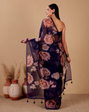 Midnight Blossom Organza Silk Saree