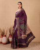 Amethyst Bloom Moonga Silk Saree