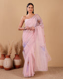 Pink Petal Tissue Stripes Chanderi Silk Saree