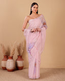 Pink Petal Tissue Stripes Chanderi Silk Saree