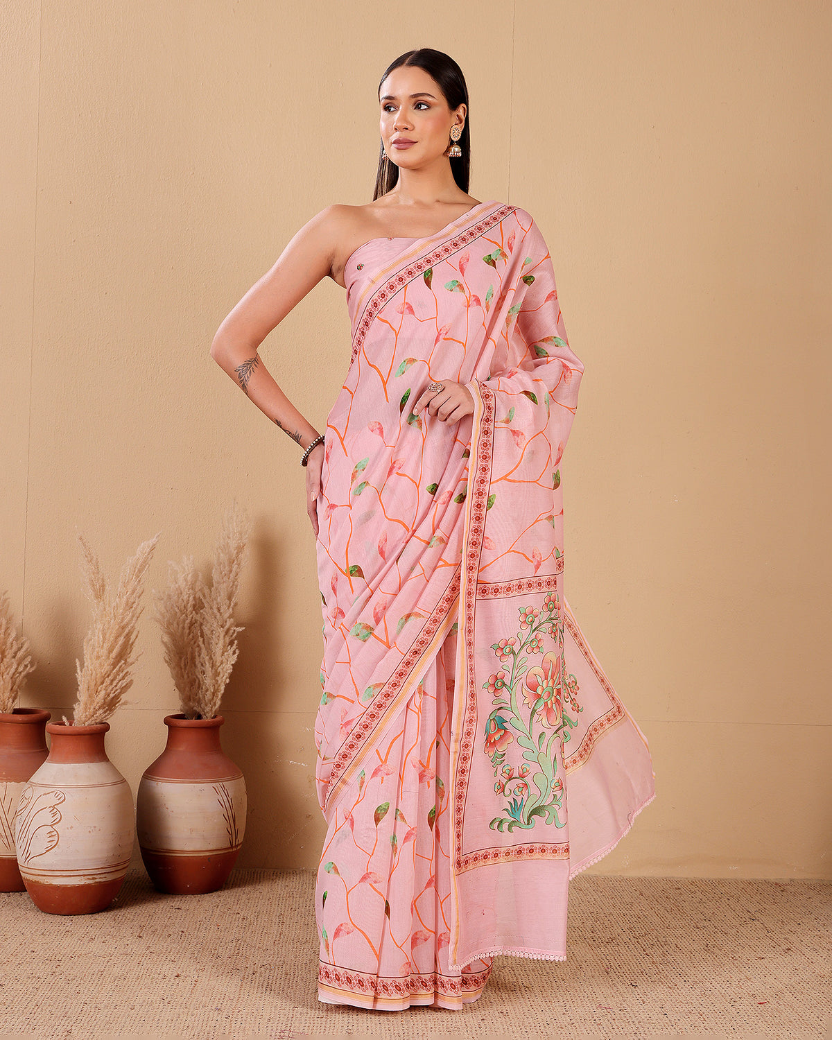 Blush Vine Chanderi Silk Saree