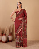 Handcrafted Moonga Silk Saree in Rust Maroon