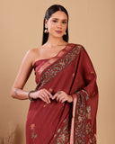Handcrafted Moonga Silk Saree in Rust Maroon
