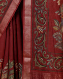 Handcrafted Moonga Silk Saree in Rust Maroon