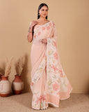 Linen Saree with Floral Print & Lace Detailing