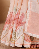 Linen Saree with Floral Print & Lace Detailing
