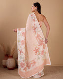 Linen Saree with Floral Print & Lace Detailing