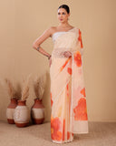 Chanderi Tissue Stripes Saree with Floral  Print