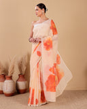 Chanderi Tissue Stripes Saree with Floral  Print