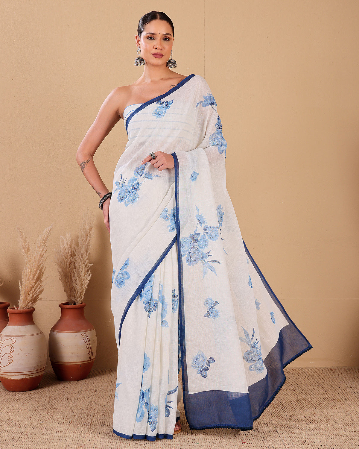 Linen Saree with Floral Print