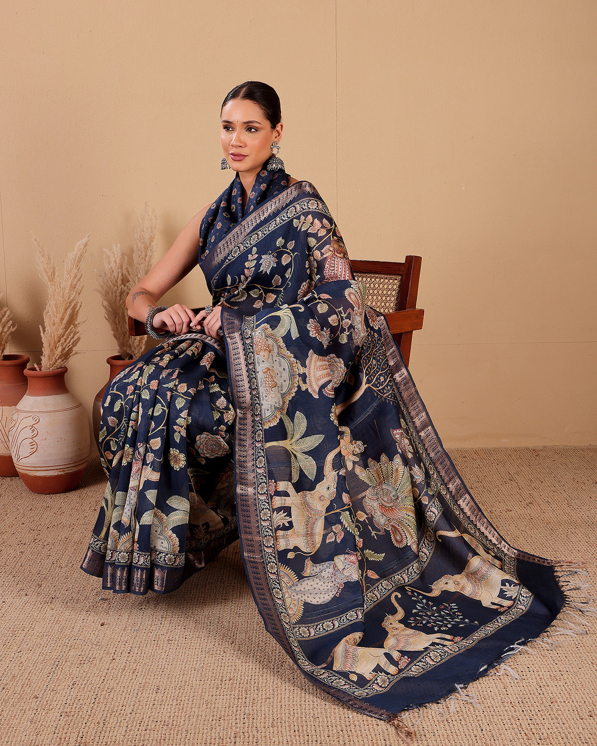 Moonga Silk Saree with Heritage Animal Motifs