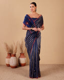 Handloom Chanderi Stripes Saree With Floral Embroidered Pallu