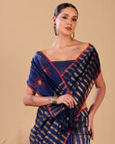 Handloom Chanderi Stripes Saree With Floral Embroidered Pallu