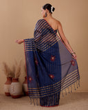 Handloom Chanderi Stripes Saree With Floral Embroidered Pallu