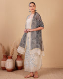Ivory Organza Suit Set With Peacock Appliqué Work